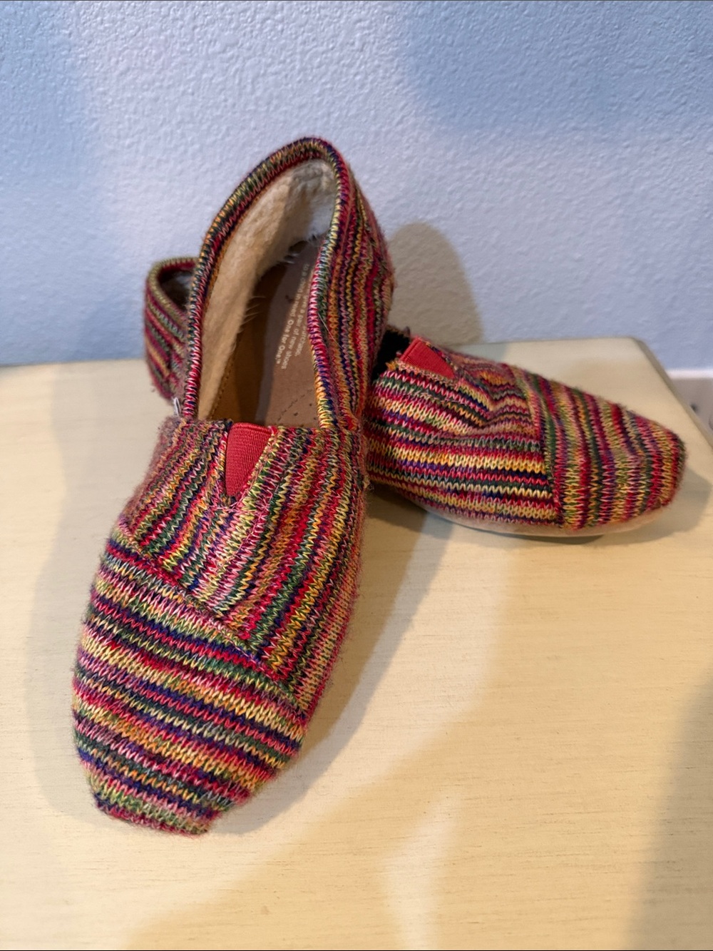 Toms Multicolor Knit Slip-On Flats in Red, Yellow, Green, Blue
